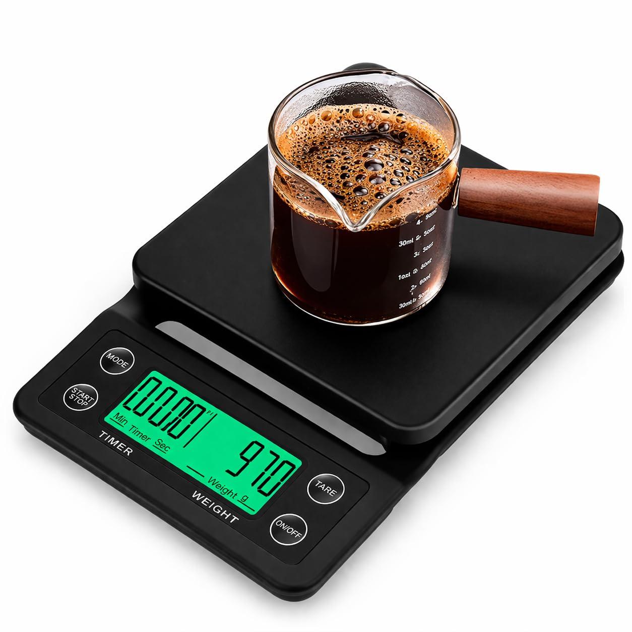 Bevyn digital coffee scale with timer on a kitchen worktop